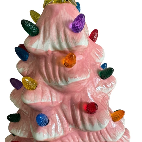 13” Ceramic Nostalgic valentine Tree Pink W ted blue purple & green Lights NWT - Picture 4 of 9